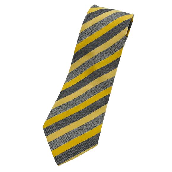 Fabio Fazio Yellow Gray Diagonal Regimental Striped Silk Mens Tie - Picture 3 of 9